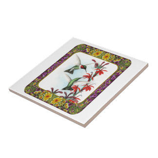 Hummingbirds and Flowers #5 Tile