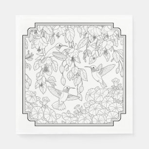 Hummingbirds and Flowers Adult Colouring Page Napkin