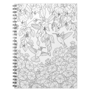 Hummingbirds and Flowers Adult Colouring Page Notebook