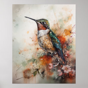 Hummingbirds And Flowers Bird Art Print Poster