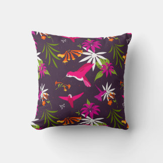 Hummingbirds and Flowers Colourful Botanical Cushion