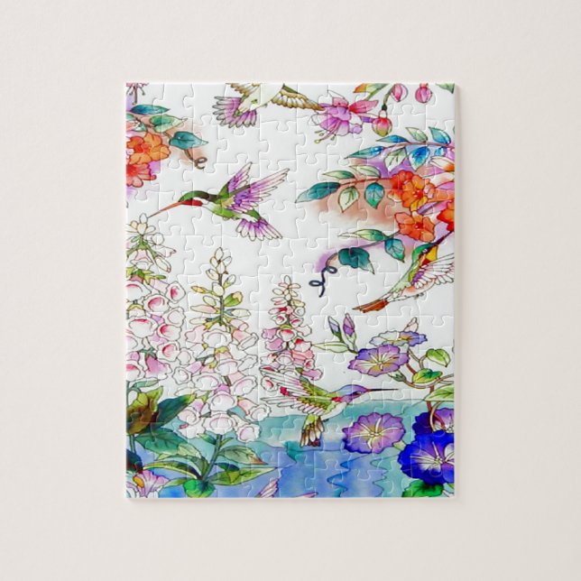 Hummingbirds and Flowers Landscape Jigsaw Puzzle (Vertical)