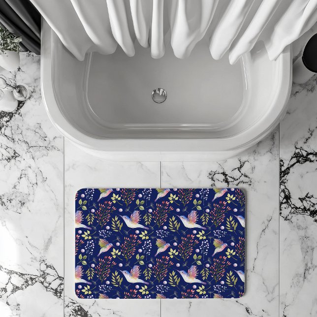 Hummingbirds and Flowers Pattern Custom Background Bath Mat (Creator Uploaded)