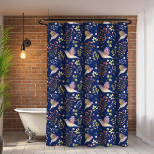 Hummingbirds and Flowers Pattern Custom Background Shower Curtain