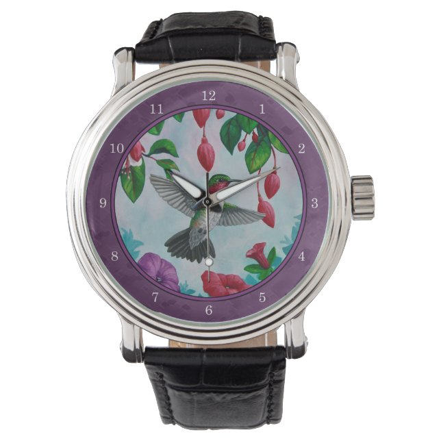 Hummingbirds and Flowers Purple Watch (Front)