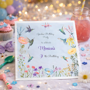 Hummingbirds and Flowery garden birthday party Napkin