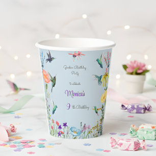 Hummingbirds and Flowery garden birthday party Paper Cups