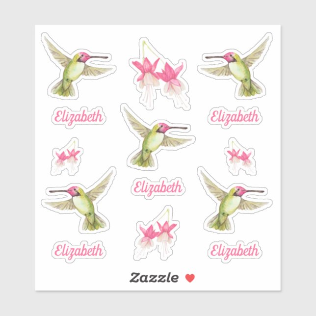 Hummingbirds and Fuchsia Flower Blossoms Vinyl (Sheet)