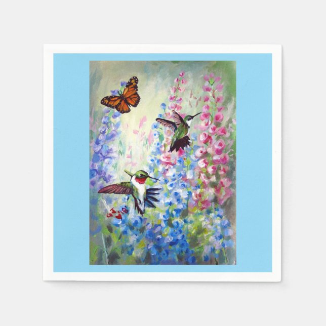 Hummingbirds and garden  Paper & ClothButt Napkins (Front)