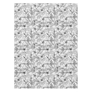Hummingbirds and hibiscus flowers b&w tablecloth