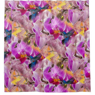 Hummingbirds and Orchids Flowers Shower Curtain