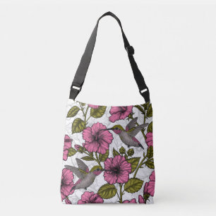 Hummingbirds and pink hibiscus flowers crossbody bag