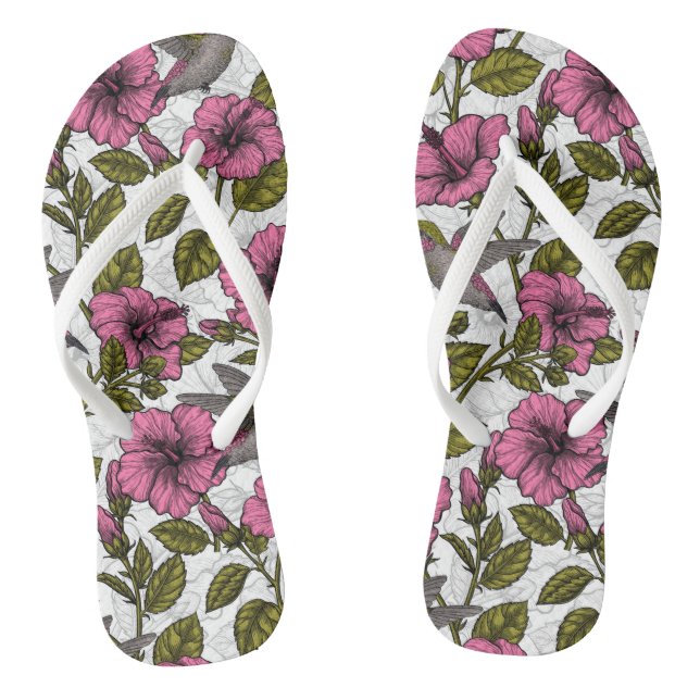 Hummingbirds and pink hibiscus flowers jandals (Footbed)