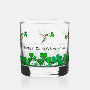 Hummingbirds and Shamrocks Whiskey Glass