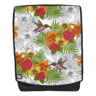 Hummingbirds and tropical bouquet backpack