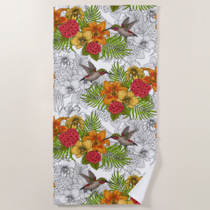 Hummingbirds and tropical bouquet beach towel