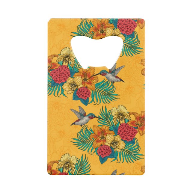 Hummingbirds and tropical bouquet in yellow (Front)