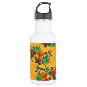 Hummingbirds and tropical bouquet in yellow 532 ml water bottle