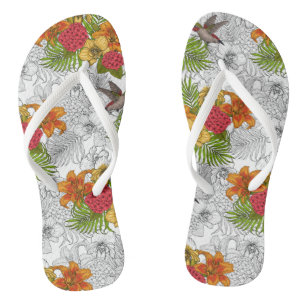 Hummingbirds and tropical bouquet jandals