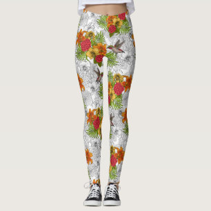 Hummingbirds and tropical bouquet leggings