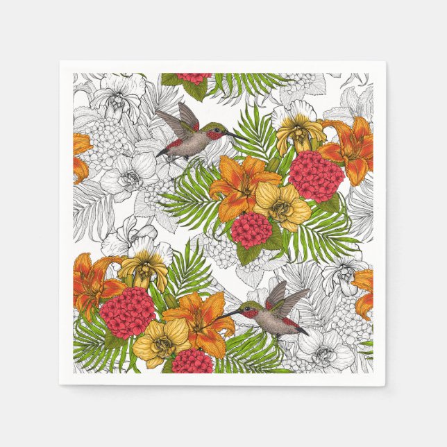 Hummingbirds and tropical bouquet napkin (Front)
