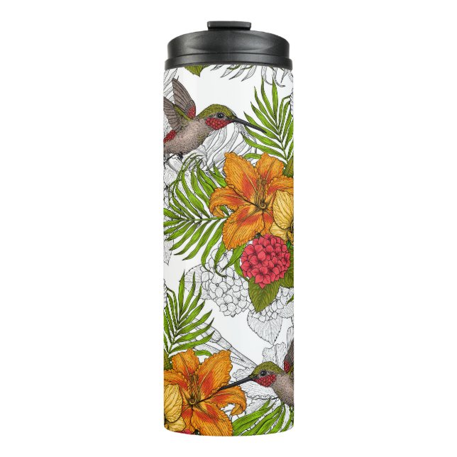 Hummingbirds and tropical bouquet thermal tumbler (Front)