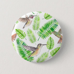 Hummingbirds and tropical leaves 6 cm round badge