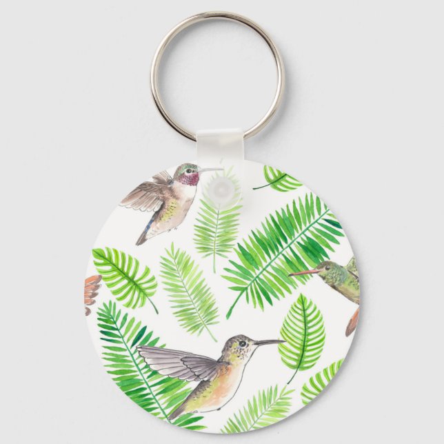 Hummingbirds and tropical leaves key ring (Front)