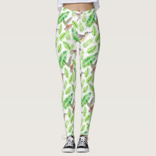 Hummingbirds and tropical leaves leggings