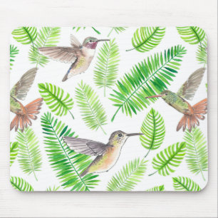 Hummingbirds and tropical leaves mouse pad