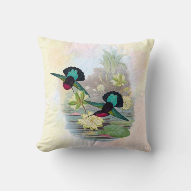 Hummingbirds and Water Lilies Indoor Pillow 16x16 (Front)