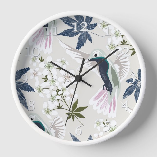 Hummingbirds and white flowers. clock (Front)