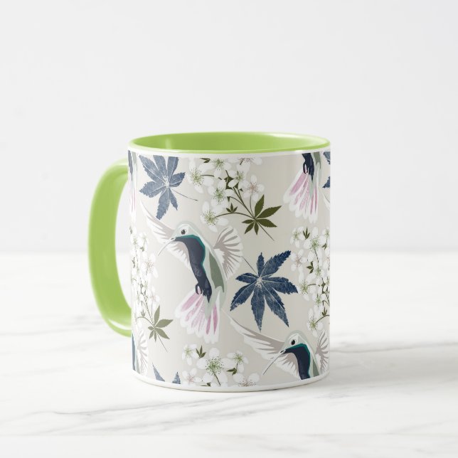 Hummingbirds and white flowers. mug (Front Left)