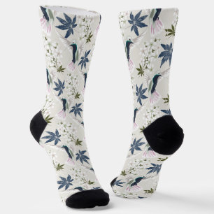Hummingbirds and white flowers. socks