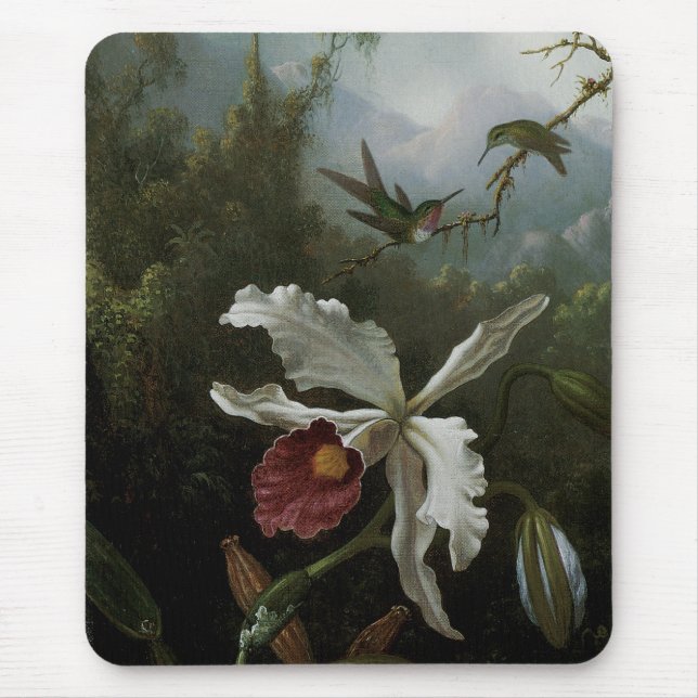 Hummingbirds and White Orchid by Martin J. Heade Mouse Pad (Front)