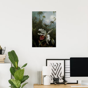 Hummingbirds and White Orchid by Martin J. Heade Poster
