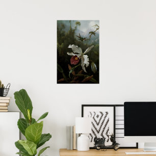 Hummingbirds and White Orchid by Martin J. Heade Poster