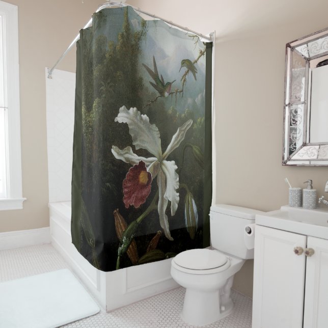 Hummingbirds and White Orchid by Martin J. Heade Shower Curtain (In Situ)
