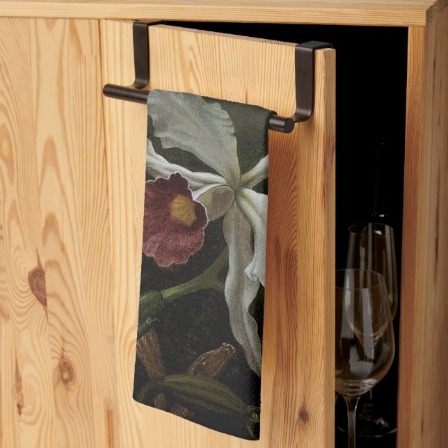 Hummingbirds and White Orchid by Martin J. Heade Tea Towel (Thirds Fold)