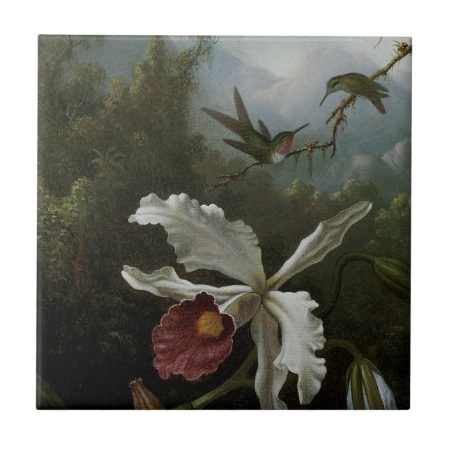 Hummingbirds and White Orchid by Martin J. Heade Tile (Front)