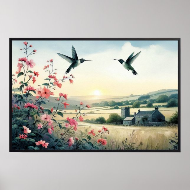 Hummingbirds and Wildflowers With Optional Frame Poster (Front)