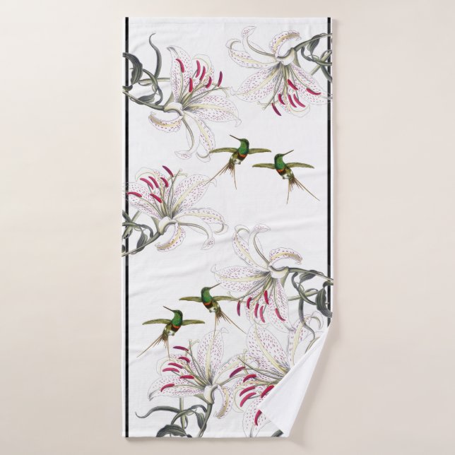 Hummingbirds & Asiatic Lily Flowers Bath Towel Set (Bath Towel)