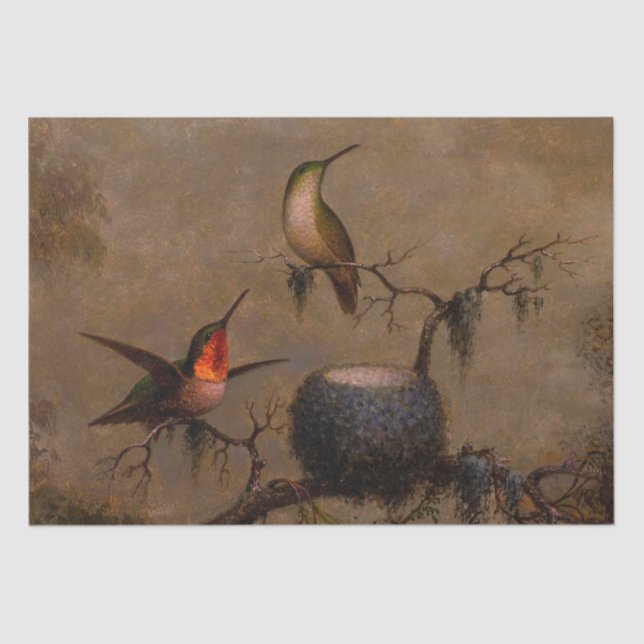 Hummingbirds bird nest victorian heade painting tissue paper (Front)