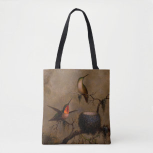 Hummingbirds bird nest victorian heade painting tote bag