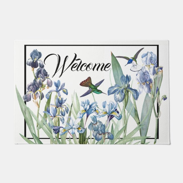 Hummingbirds Birds Iris Flower Welcome Doormat (Front)