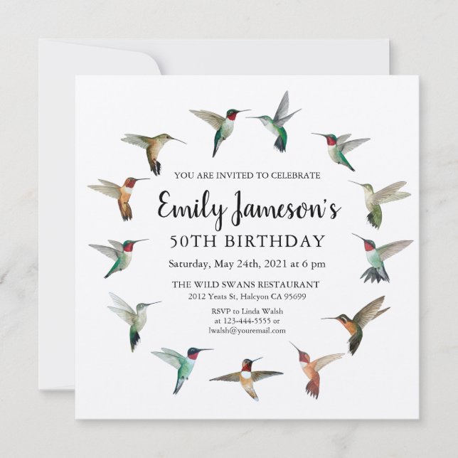 Hummingbirds Birthday Invitation (Front)