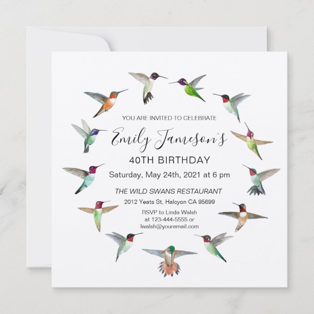 Hummingbirds Birthday Invitation (Front)