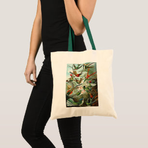 Hummingbirds by Ernst Haeckel, Vintage Birds Trees Tote Bag