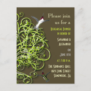 Hummingbirds Enchanted Tree Rehearsal Dinner Invitation Postcard