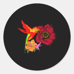 Hummingbirds Feeding From Flowers Graphic Art Classic Round Sticker